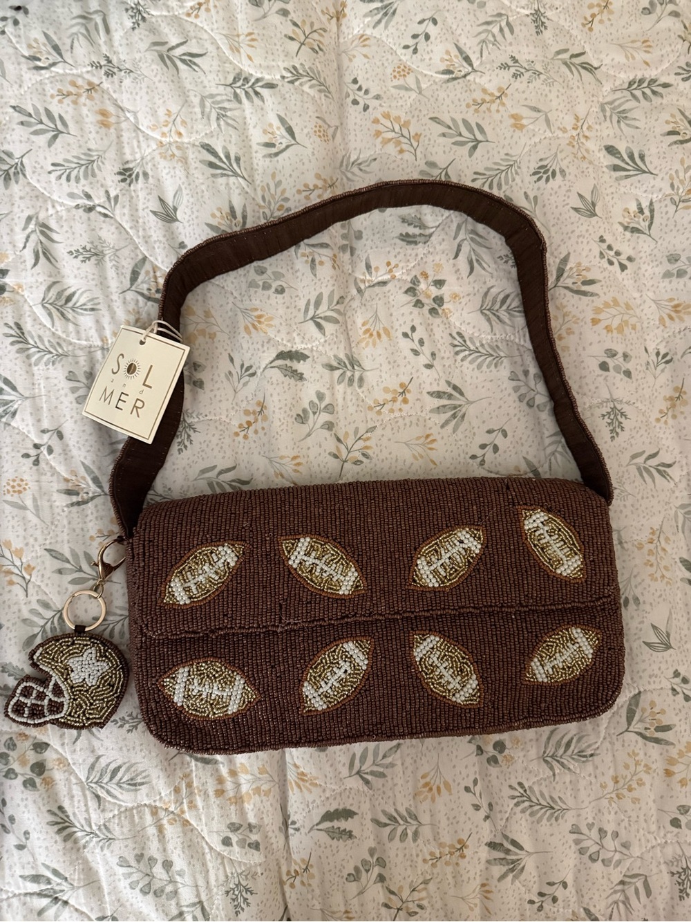 Viral Fall Brown Football Beaded Shoulder Bag
